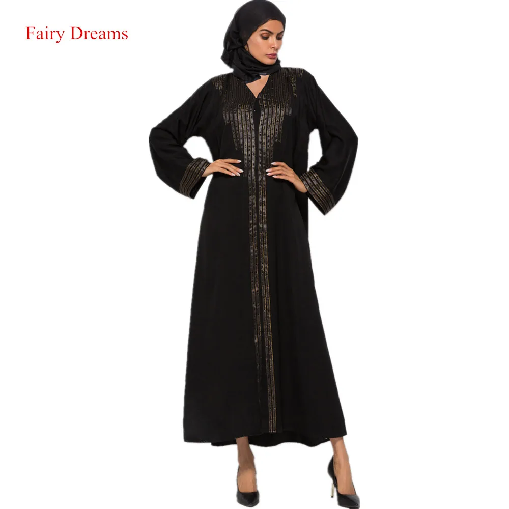 Женское платье макси с длинным рукавом черное в арабском стиле 2020|Мусульманская