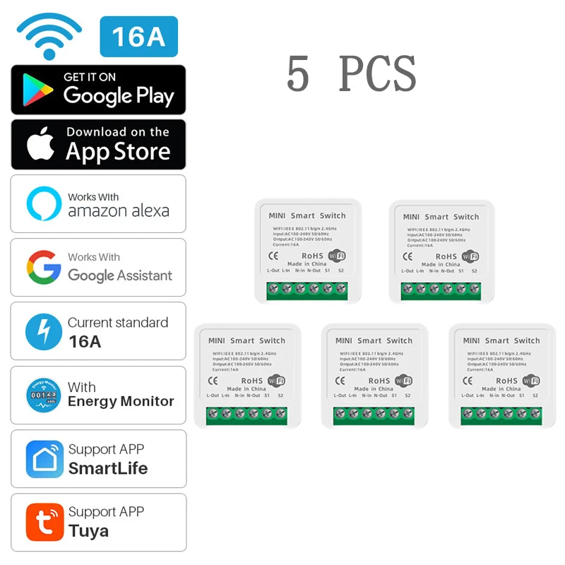 

Smart Mini Wifi DIY Switch Supports 2 Way Control Smart Home Automation Module Works with Alexa Google Home Smart Life App
