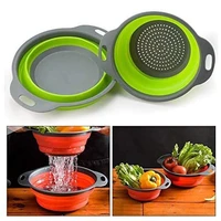 foldable wash basin silicone drain basket vegetable fruit wash basket retractable filter tool with handle kitchen storage tools
