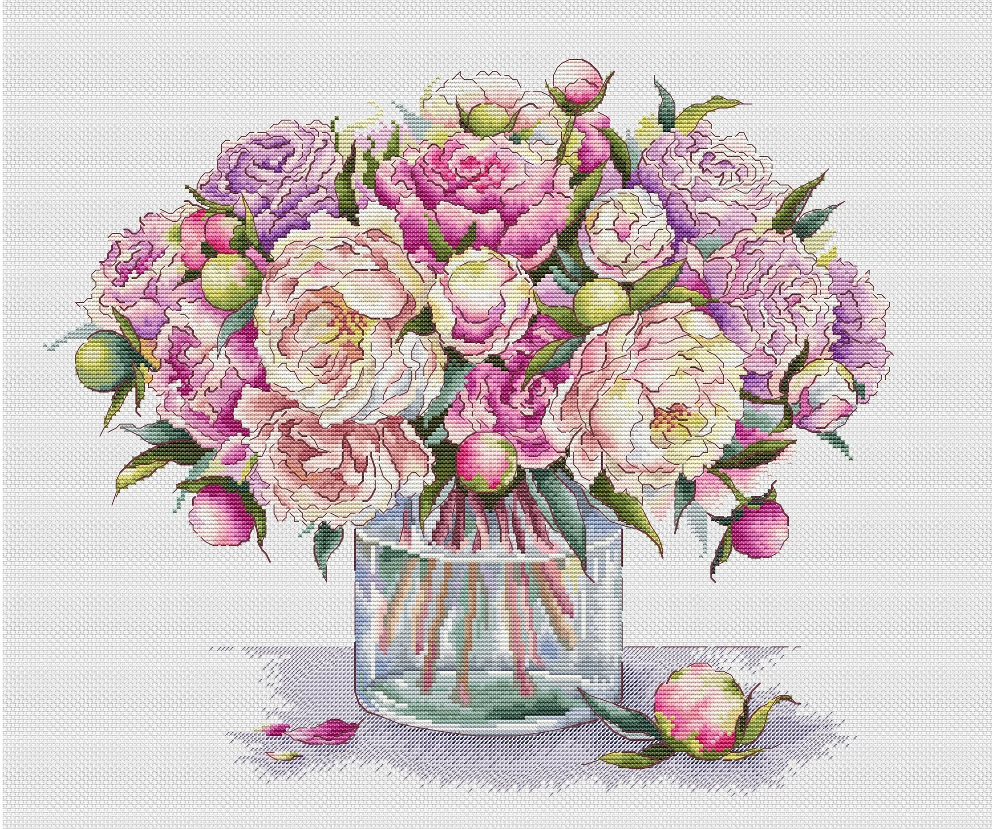 

Peony bouquet in a bottle Counted Cross Stitch 11CT 14CT 18CT DIY Chinese Cross Stitch Kits Embroidery Needlework Sets