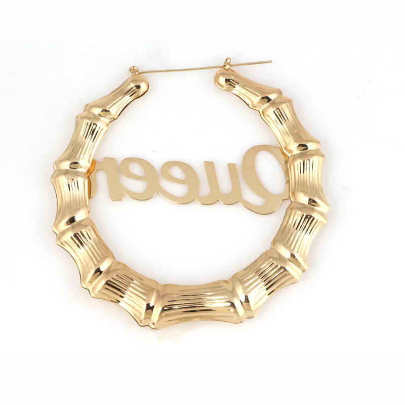 7cm Stainless Steel Bamboo Hoop Earrings Customize Name Style Custom With Statement Words Numbers | Украшения и аксессуары