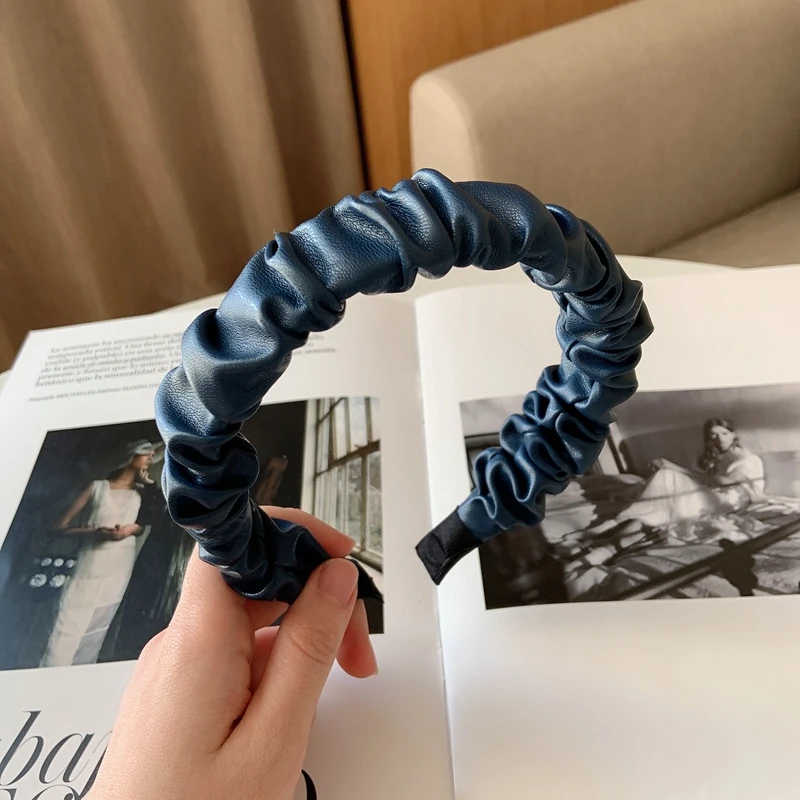 

Fashion Exquisite PU Leather Folds Pattern Hair Hoop Hairbands Designer Headbands Ornament Accessories For Women and Girls