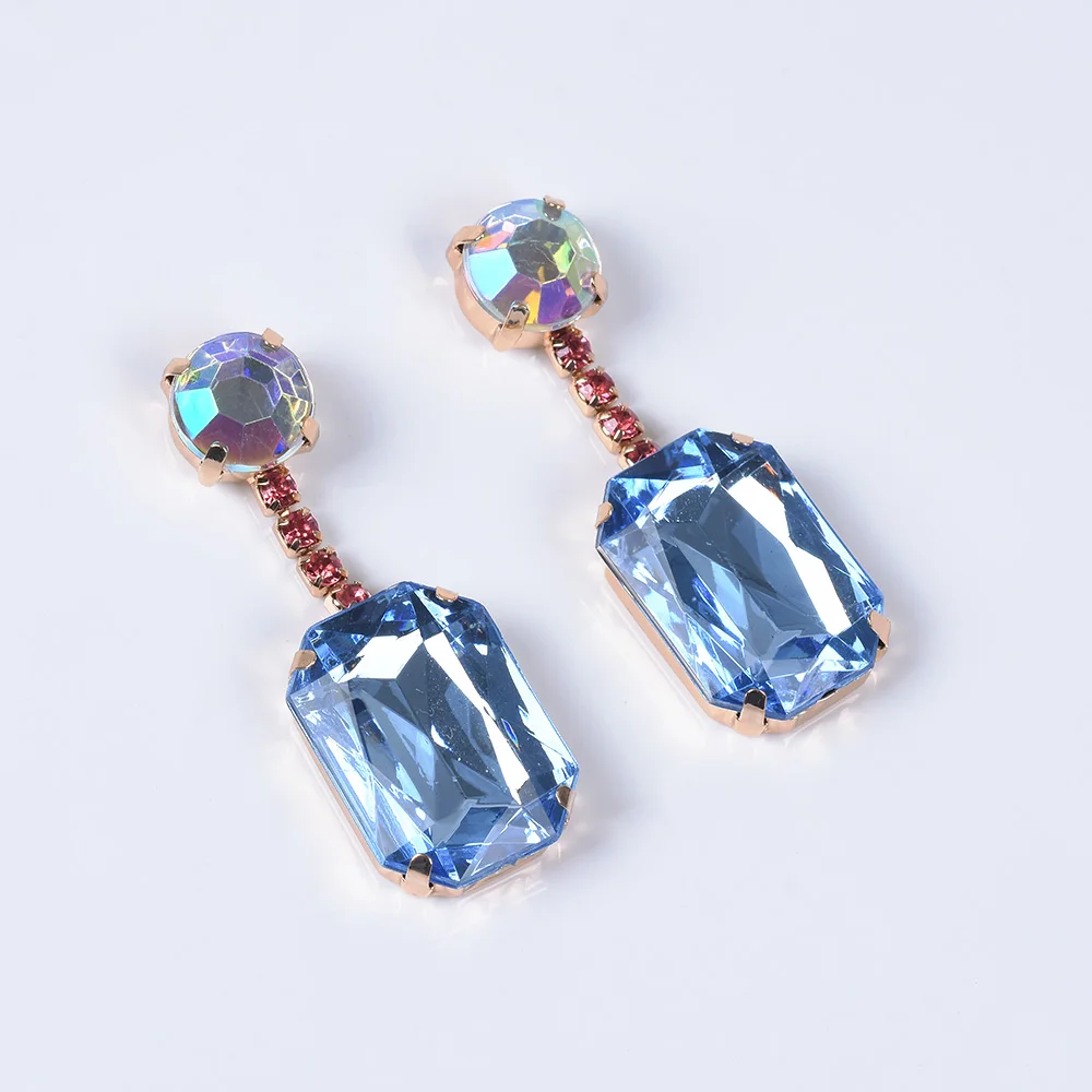Корейские милые хрустальные висячие серьги Za для девочек синие со стразами