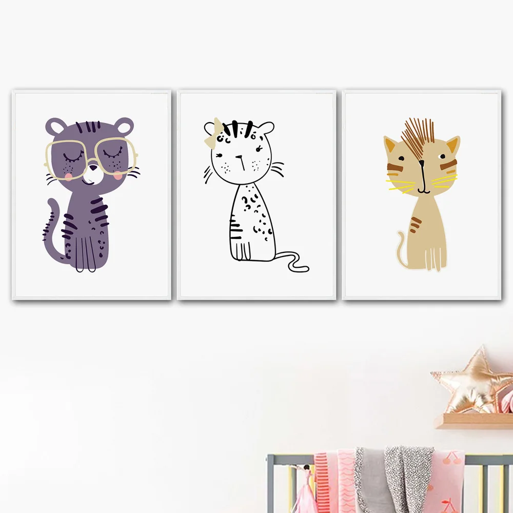 

Cartoon Animal Cat Minimalist Scandinavian Nordic Posters And Prints Wall Art Canvas Painting Wall Pictures Baby Kids Room Decor