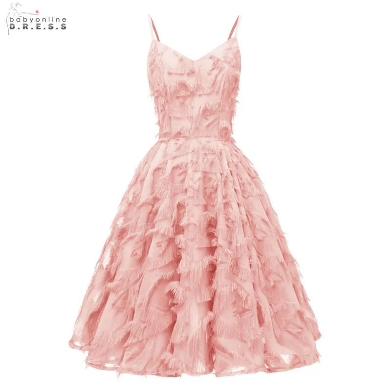 

Женское коктейльное платье с открытой спиной, коктейльное платье-трапеция на бретелях-спагетти с кисточками, коктейльное платье, 2019