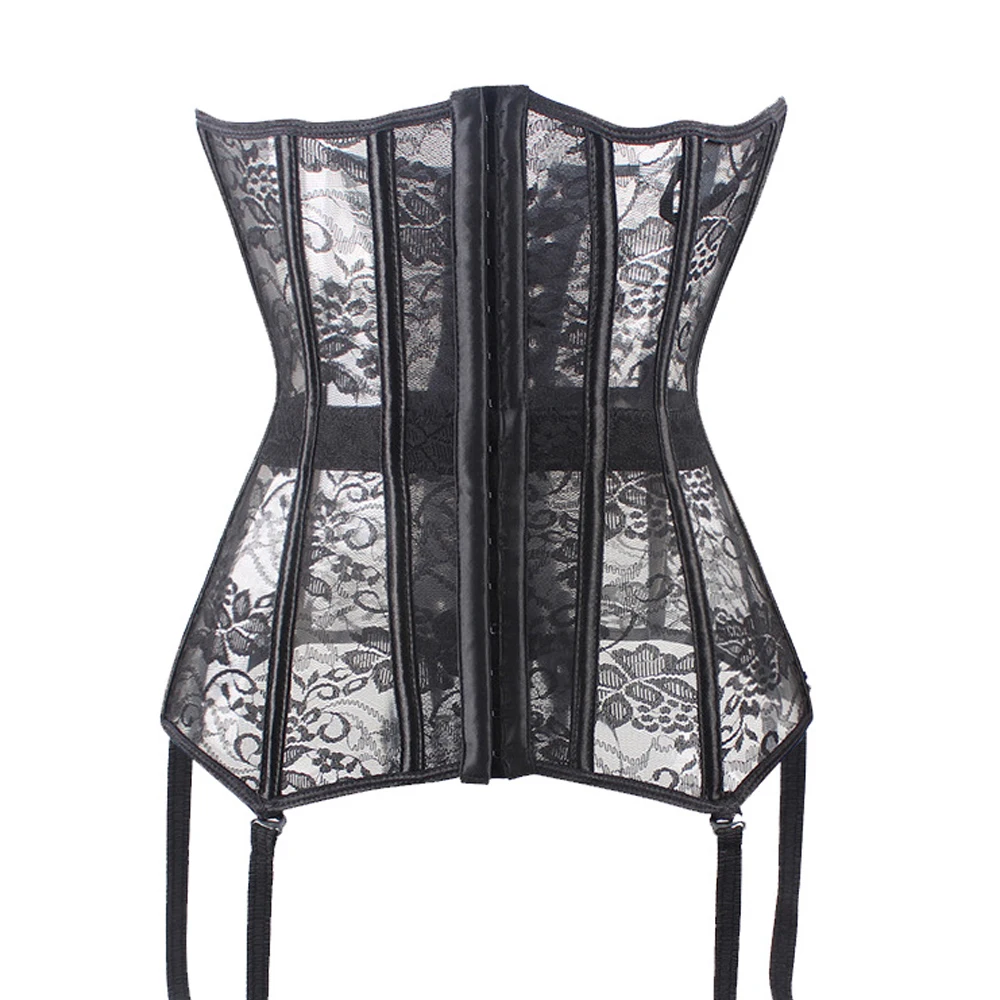 

Womens Sexy Transparent Lace Underbust Waist Cincher Garter Corset Bustier Gothic Corsets Bustiers Lace Slimming Plus Size S-6XL