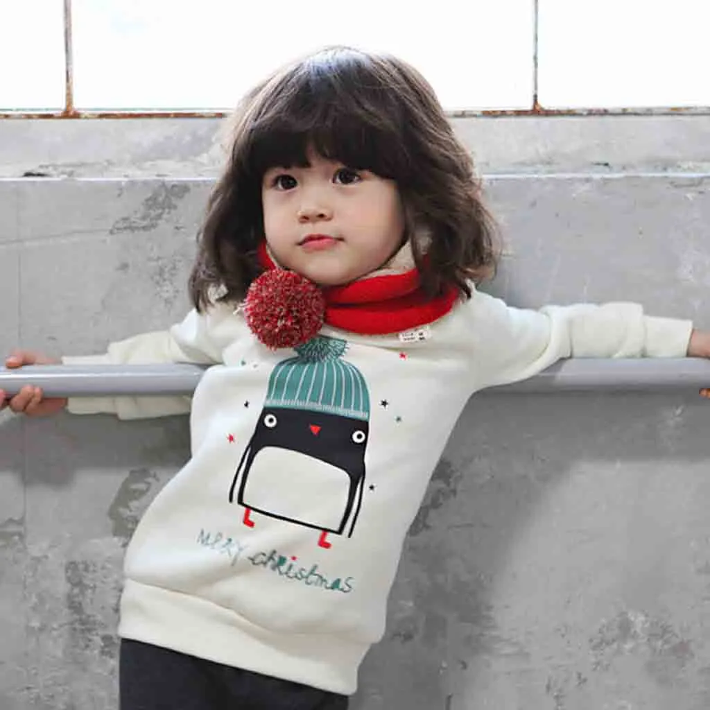 Утепленный мультяшный свитер для девочек мультяшная Кепка в виде пингвина топы