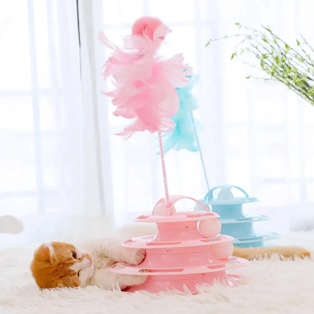 

4 Layers Pet Cat Tower Tracks Disc Interacitve Toy Cat Intelligence Amusement Triple Disc Tumbler Cat Disc Turntable Ball Toy