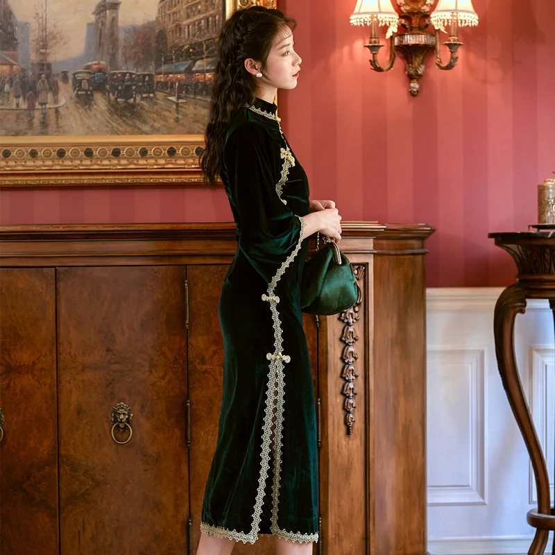 Женское винтажное бархатное платье Cheongsam SWEETXUE облегающие вечерние платья с