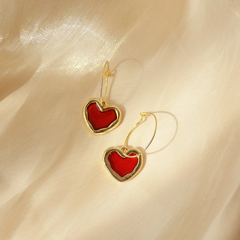

Vintage Exquisite 14k Gold Jewelry Real Gold Lovely Heart Earrings for Women Luxury AAA Zircon S925 Silver Needle Party Gift