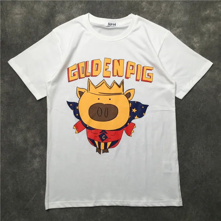 

New Novelty 2021 Men Golden pig Crown T Shirts T-Shirt Hip Hop Skateboard Street Cotton T-Shirts Tee Top kenye S-XXL #K30