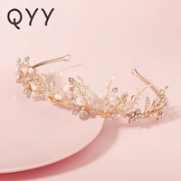 qyy fashion handmade leaf hair crown gold color rhinestone tiaras and crowns for women accessories prom headpiece jewelry gifts