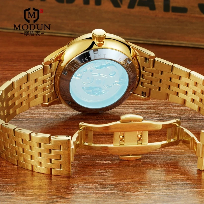 FNGEEN мужские роскошные золотые наручные часы водонепроницаемые автоматические