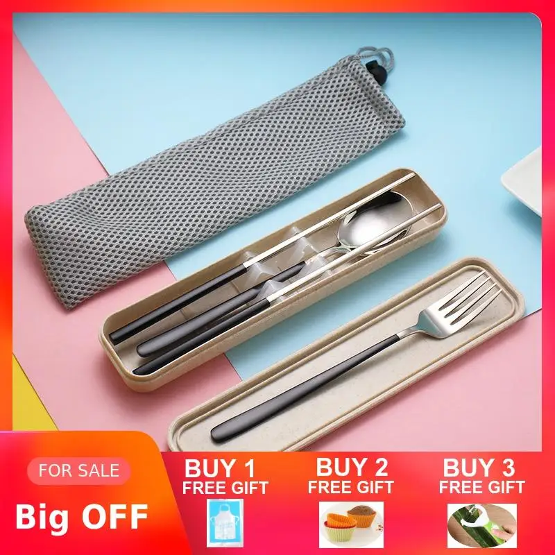 Корейский портативный набор столовых приборов столовая посуда из нержавеющей