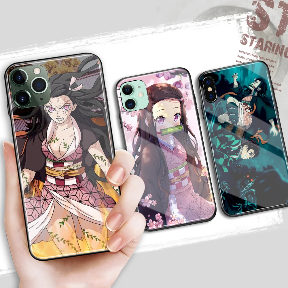 

Аниме смартфон стекло Kimetsu No Yaiba Kamado Nezuko чехол для телефона iPhone 6 7 8 14 Plus X XR XS 11 12 13 14 Pro Max Mini Cover