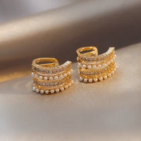 south korea fashion elegant high quality zircon pearl girls ear clip gift party banquet womens jewelry earrings