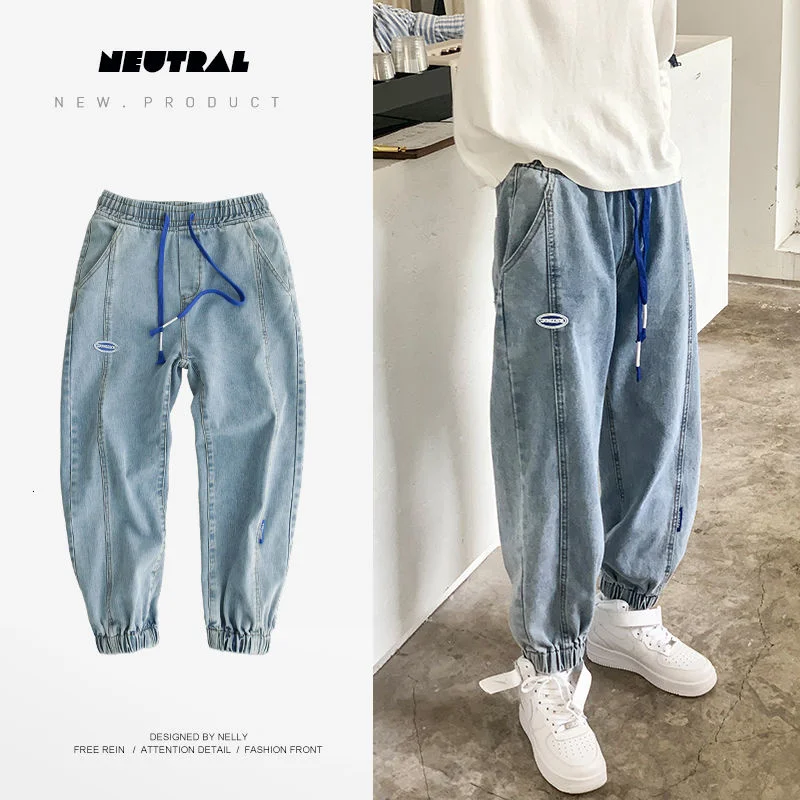 

Джинсы мужские с широкими штанинами, Модные свободные повседневные брюки из денима в Корейском стиле, уличная одежда в стиле хип-хоп
