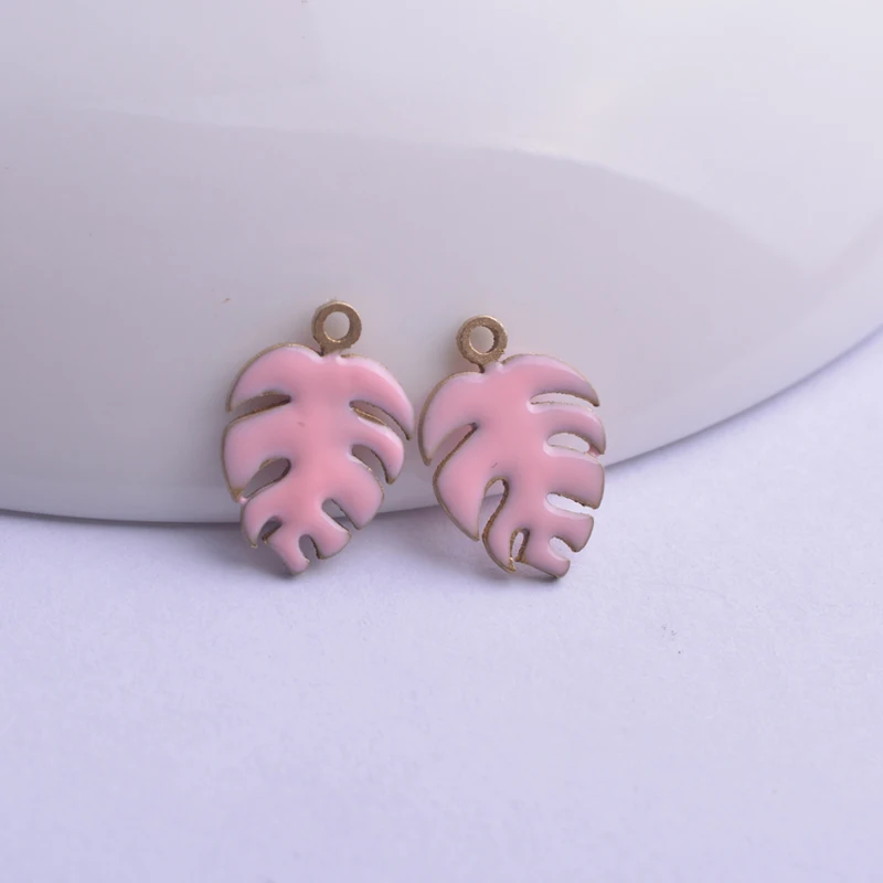 30pcs 9*13mm Both Faced Enamel Monstera Charms Copper Plant Leaf Pendant Diy Jewelry Making | Украшения и аксессуары