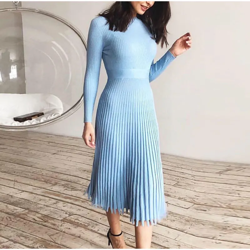 Элегантное облегающее плиссированное платье-свитер размера плюс Осеннее