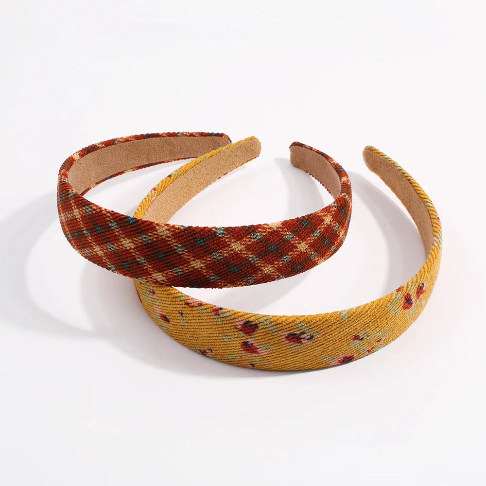 

Simple and fashionable headband women corduroy broad-brimmed floral hair ornaments fresh plaid creative F2914