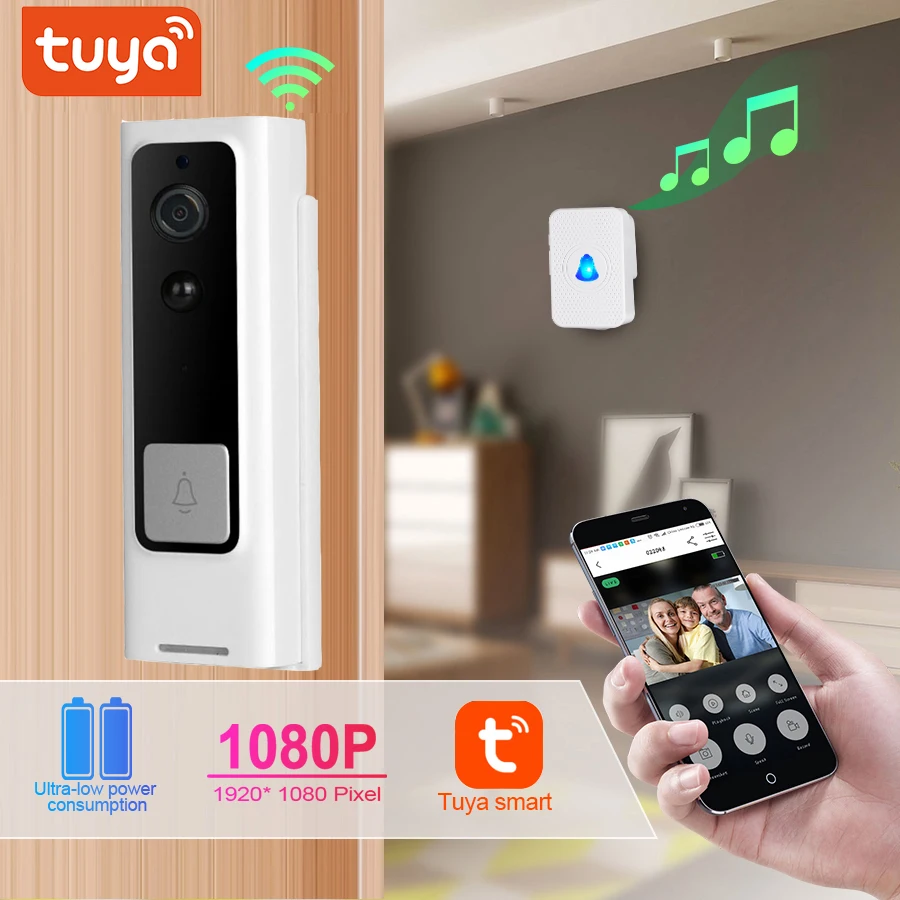 1080P Tuya видео дверной звонок умный WiFi видеодомофон SmartLife приложение дистанционное