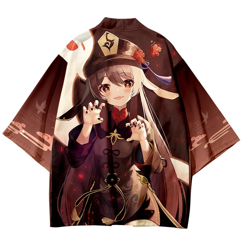 

Genshin Impact Cosplay Costume Game Character Hu Tao Kimono Casual Loose Adult Kid Party Tops Pants Fashion Print Anime Clothes