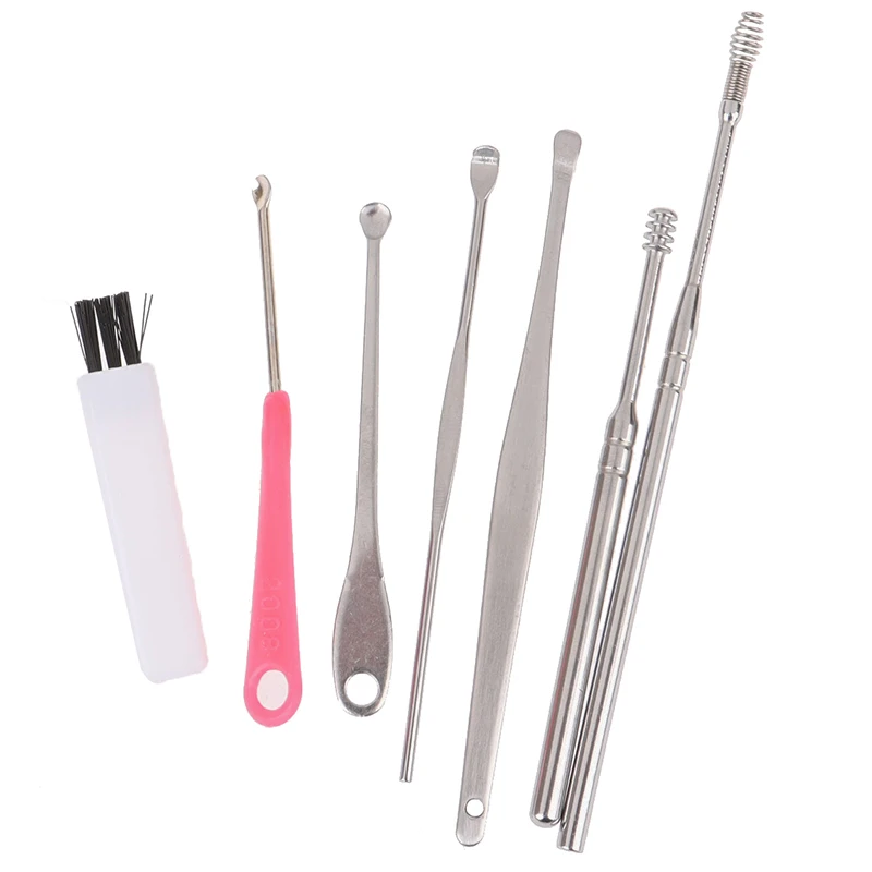 

7Pcs/Set Stainless Steel Ear Wax Removal Tool Cleaner Kit Spiral Earwax Curette Pick Spoons Brush Health Care With Case