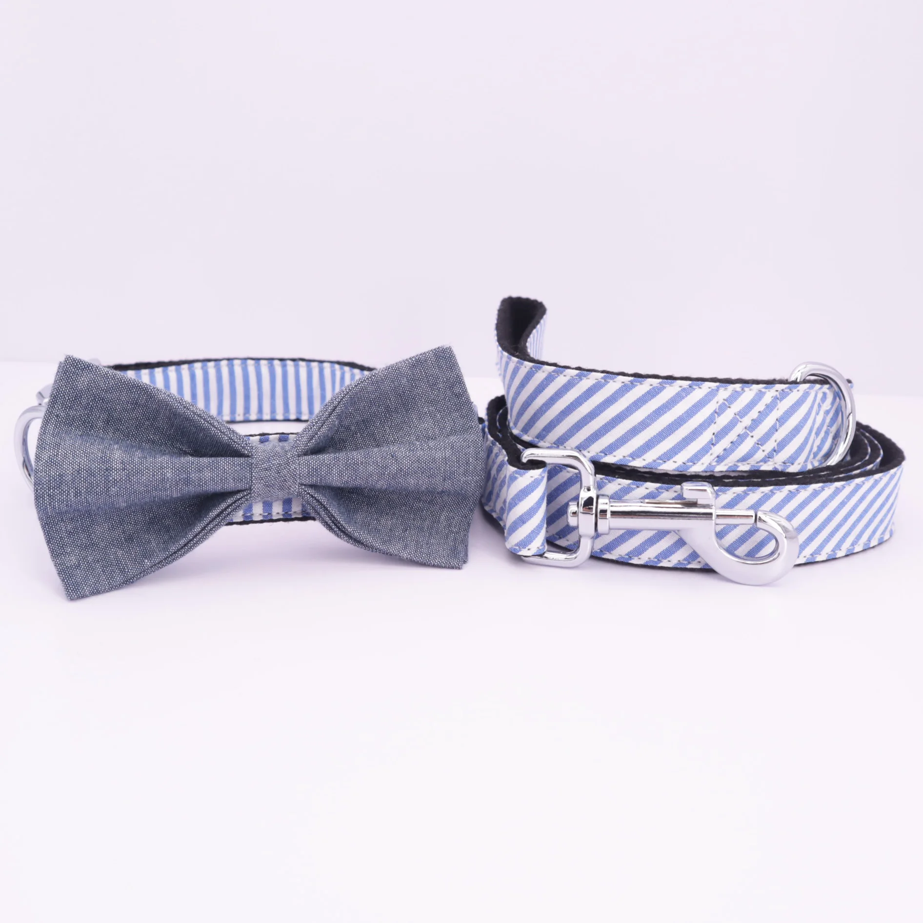 Мужской ошейник в полоску для собак галстук бабочка синий индивидуальный