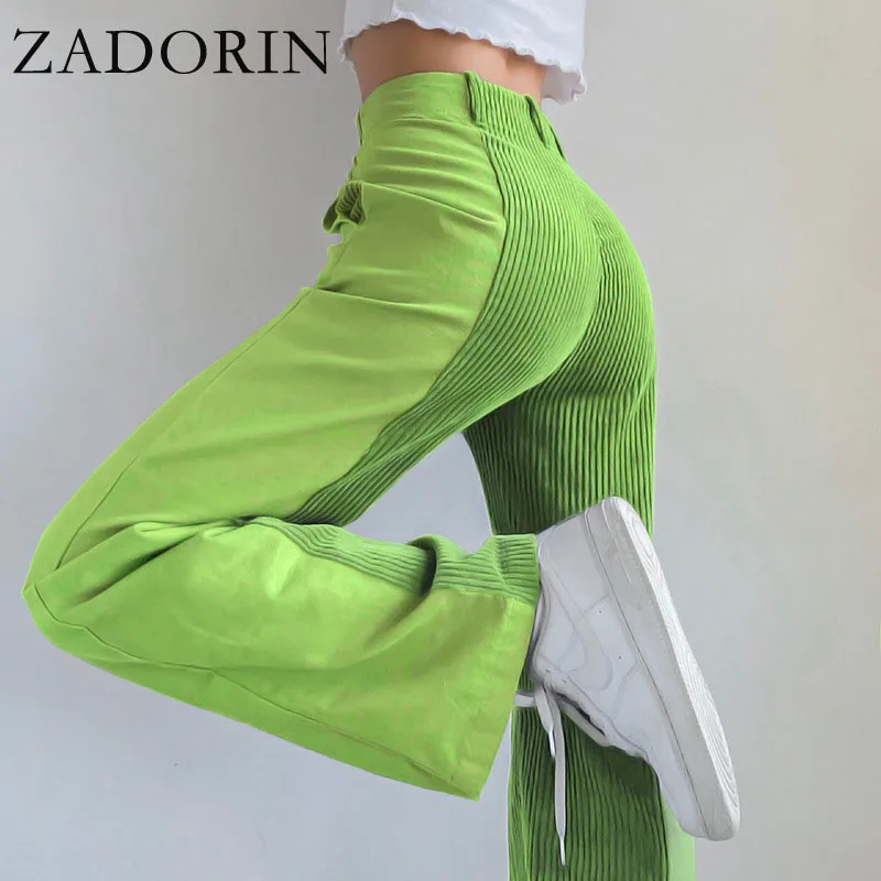 

Задорина в винтажном стиле размера плюс вельветовые брюки для девочек для женщин с высокой талией Harajuku широкие брюки длинные чёрный; коричн...