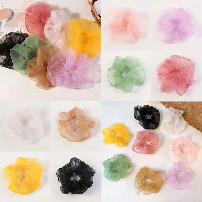 

France Style Oversize Transparent Organza Hair Scrunchies Women Fashion Mesh Hair Rope Ponytail Hair Accessories Headdress