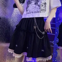 houzhou gothic kawaii mini skirt women harajuku bow embroidered lace patchwork a line goth skirt japanese style e girl summer