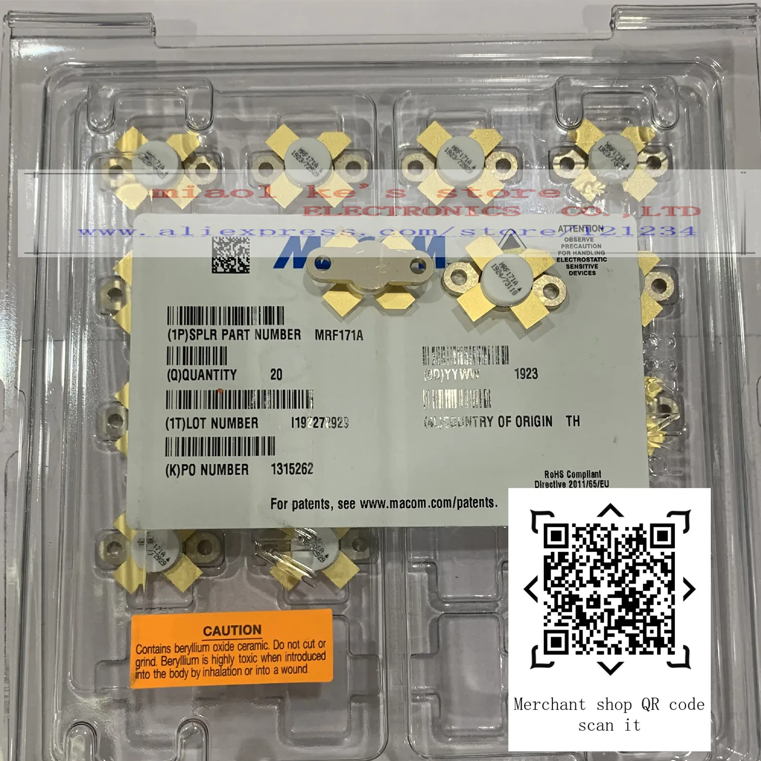 100% Новый оригинал: MRF171A - RF Mosfet N-channel 28V 25mA 30MHz ~ 200MHz 19.5dB 45W 211-07