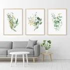 Плакаты с зелеными листьями в скандинавском стиле, минималистичные постеры с золотыми цветами, Современная Картина на холсте, настенные картины с принтом, домашний декор для гостиной
