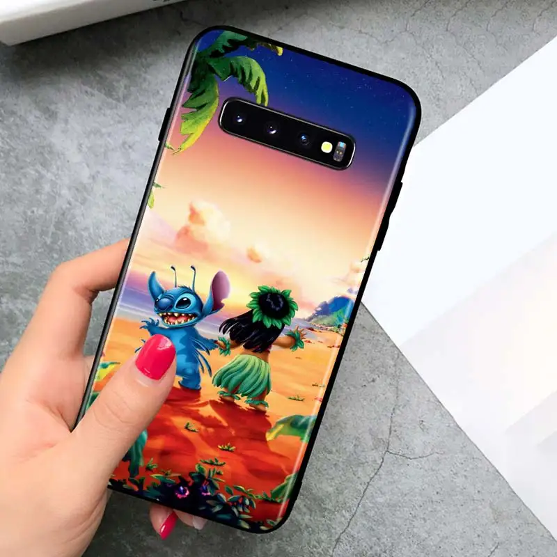 

Stitch cartoon cute for Samsung Galaxy S21 Ultra Plus Note 20 10 9 8 S10 S9 S8 S7 S6 Edge Plus Black Soft Phone Case