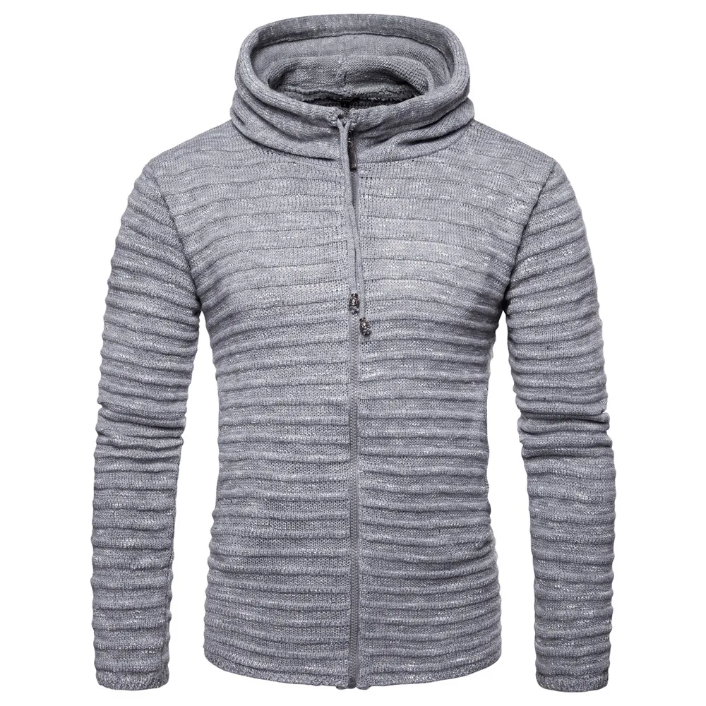 Мужской кардиган с капюшоном Однотонный свитер в полоску Мужская одежда мужской