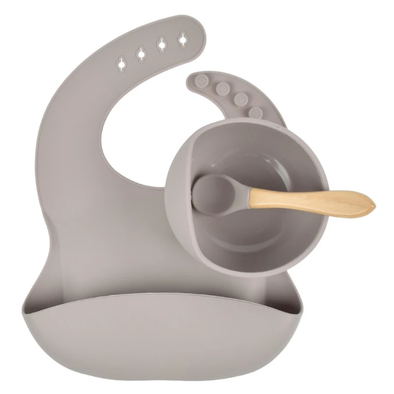 

3pcs Baby Feeding Set Food Grade Silicone Non-Silp Suction Tableware Kids BPA-Free Waterproof Bib Bowl Spoon Dishes