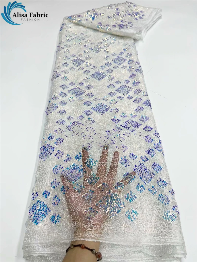 

African Sequins Lace Fabrics Luxury Lace French Mesh Tulle Lace Fabric 5 Yards Nigerian Net Lace Fabrics for Wedding Party Dress