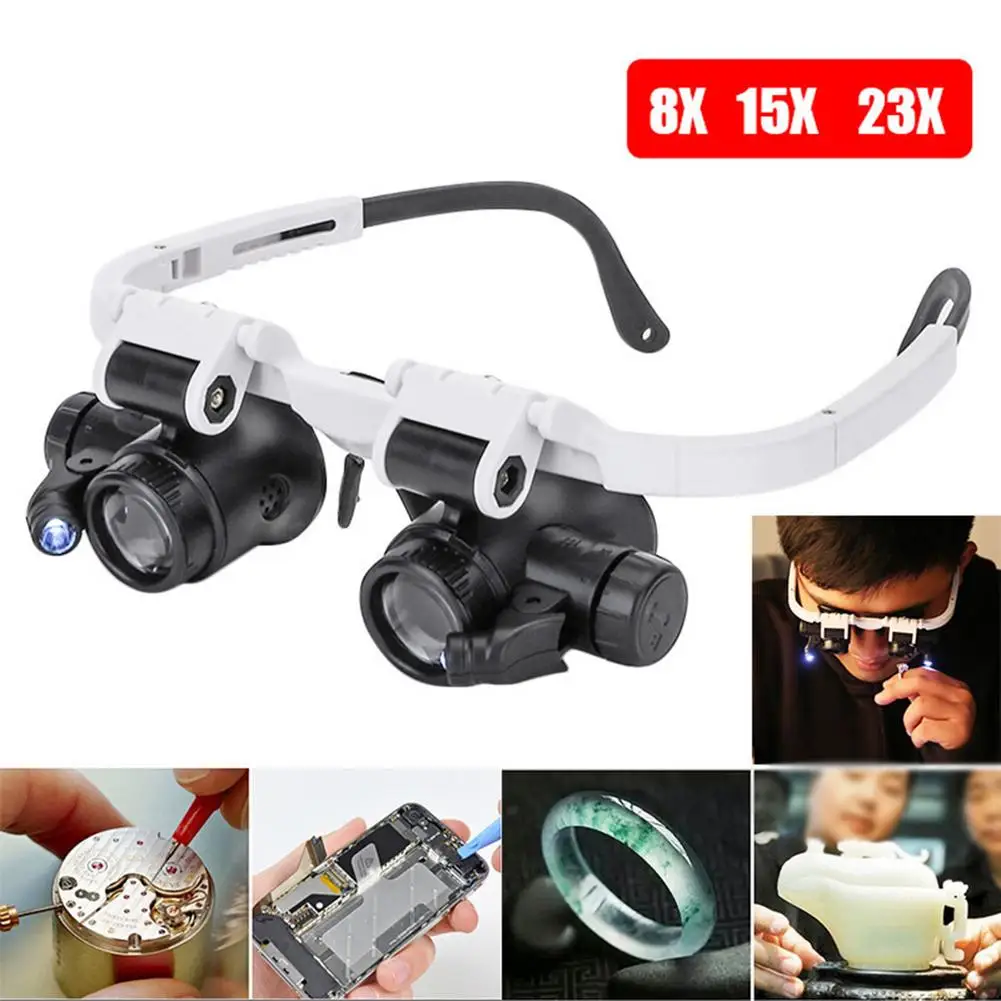 

Head Mounted Magnifier Jeweler Watchmaker Magnifying Glass With Led Light 8x 15x 23x Led Magnifying Glasses Optical Glasses