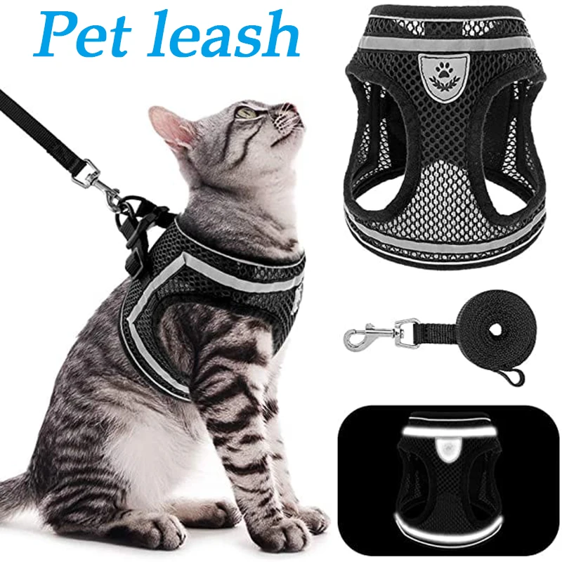 

Reflective Design Cat Vest Adjustable Breathable Pet Dog Cat Harness With Leash Cat Accessories For Walking Escape Proof Gatos