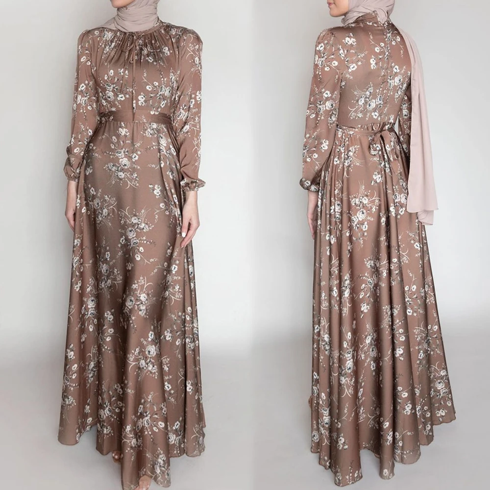 MD Eid Mubarak Abayas для женщин Дубай турецкий мусульманский Модный цветочный принт богемное платье кафтан Марокканская одежда 2022 Исламская одежда