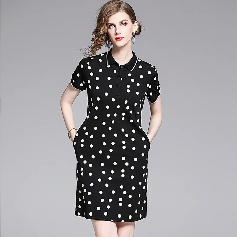 Женское платье в горошек с коротким рукавом выше колена | Женская одежда