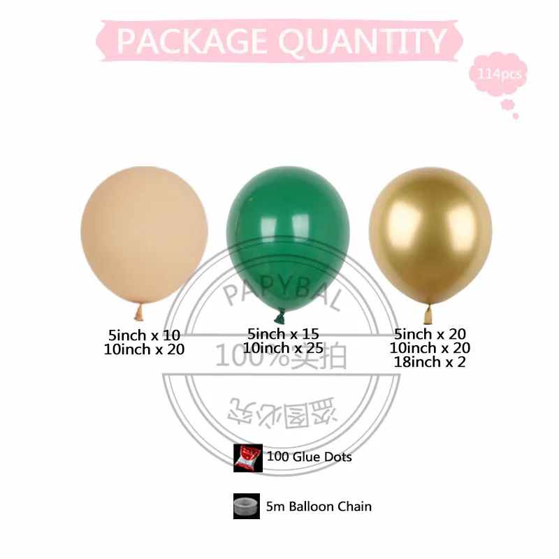 114pcs Green Balloon Arch Garland Kit Birthday Party Decoration Chrome Gold Latex Ballons For Wedding Baby Shower Decors Globos - купить по