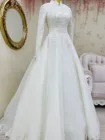 Свадебное платье невесты, с кружевной аппликацией, с длинным рукавом, с высоким воротом, в стиле Дубай, Саудовская Аравия
