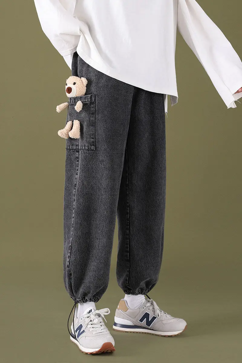 

2020 Autumn And Winter New Youth Popular Men's Loose Plus Size Plus Velvet Jeans Fashion Casual Trousers Black/blue M-5XL