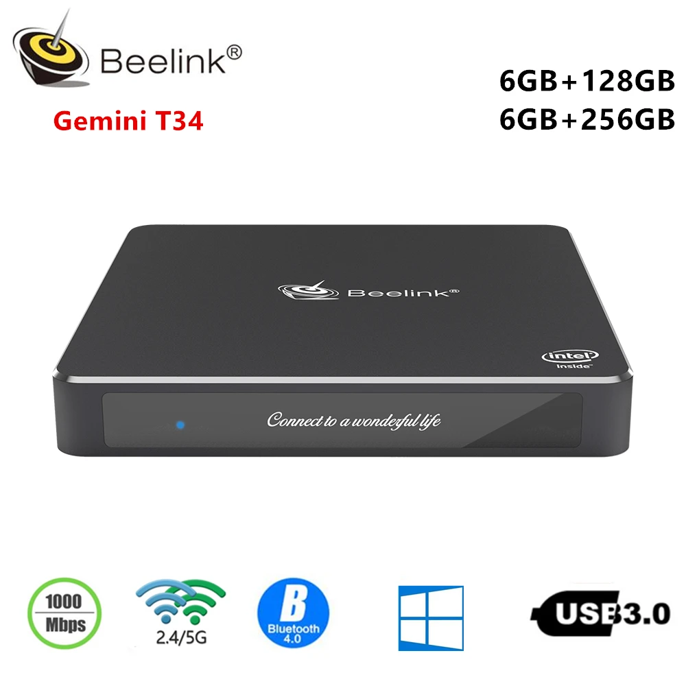 Beelink T34 мини ПК Intel Apollo Lake Celeron N3450 DDR4 6 ГБ 128 ГБ/256 Windows 10 с двумя портами HDTV 1000 м