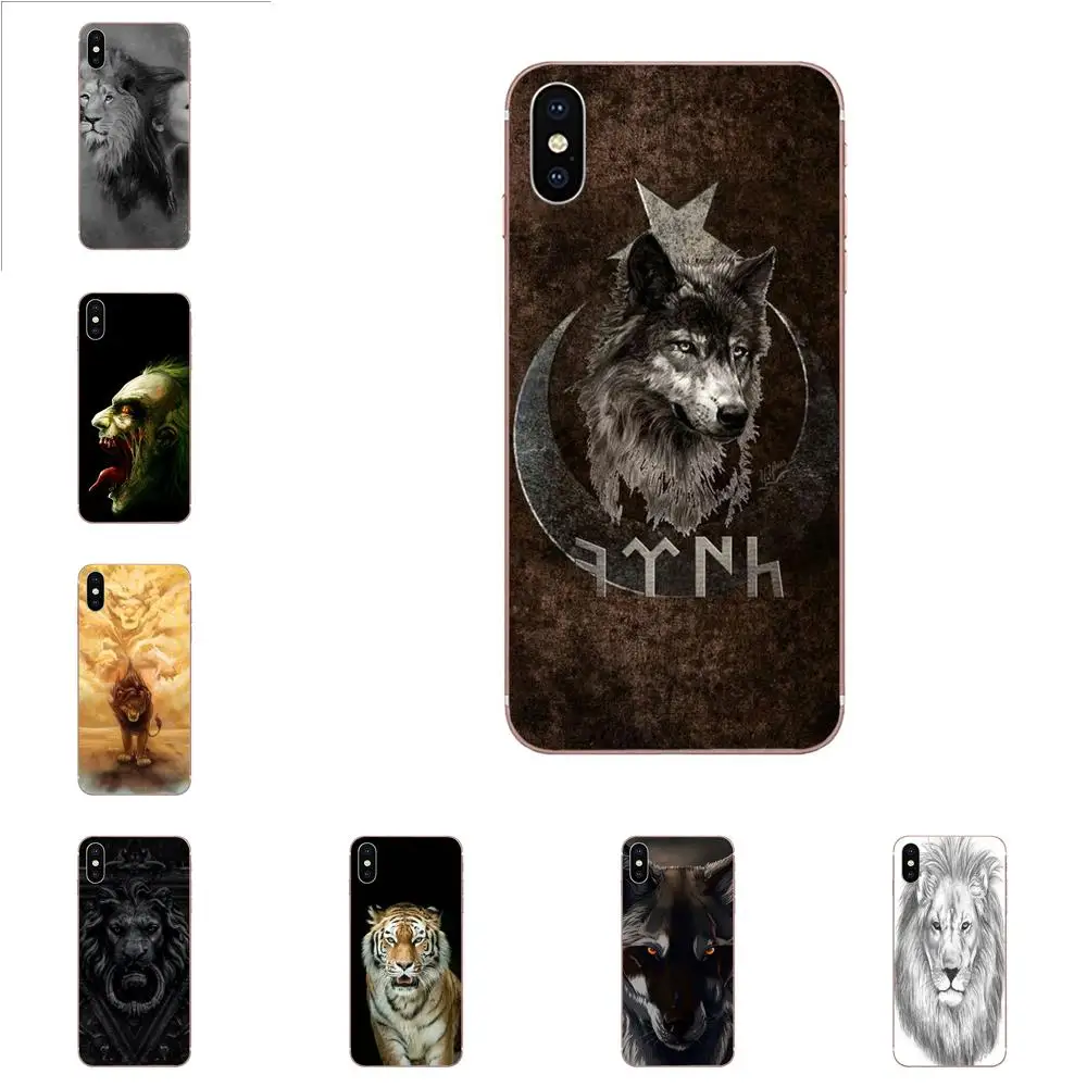 Красивый анималистический принт с изображением мистического белого льва волк