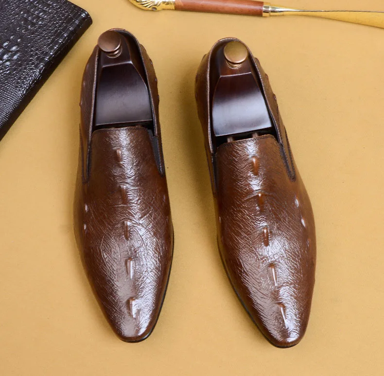 Обувь с узором крокодиловая кожа Мужские лоферы из натуральной кожи Цвет черный