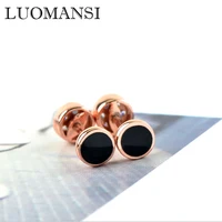 Luomansi Real 18K Rose Gold AU750 1.11g Natural Black Agate Two-wear Method Screw Earrings with Proof of High-end Female Jewelry
