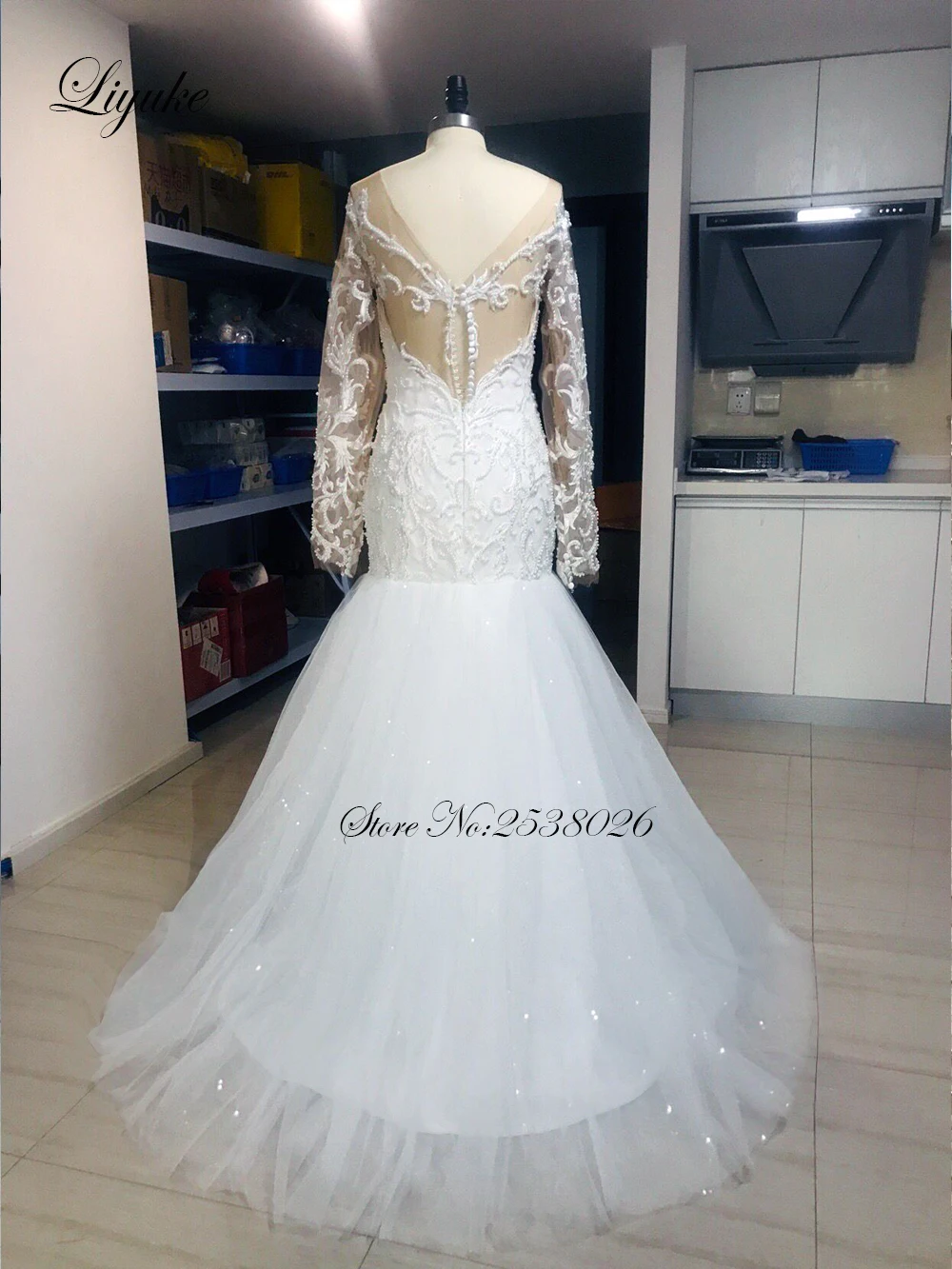 Сексуальное свадебное платье-Русалка с длинным рукавом и v-образным вырезом