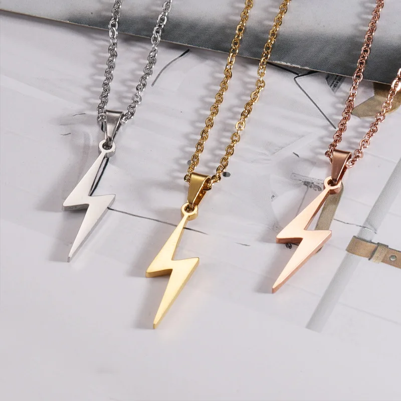 

18KGP Stainless Steel Lightning Necklace For Women Trendy 45cm Length Clavicle Chain Necklace Scar Pendant On Neck Jewelry Gift